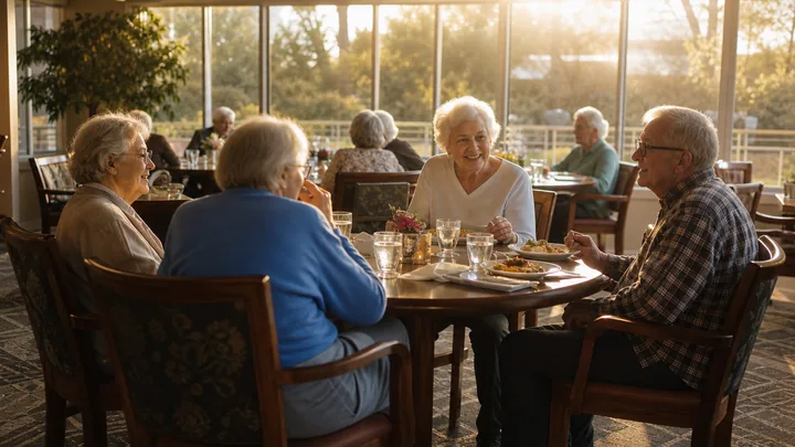 Older adults gathered around a dining table